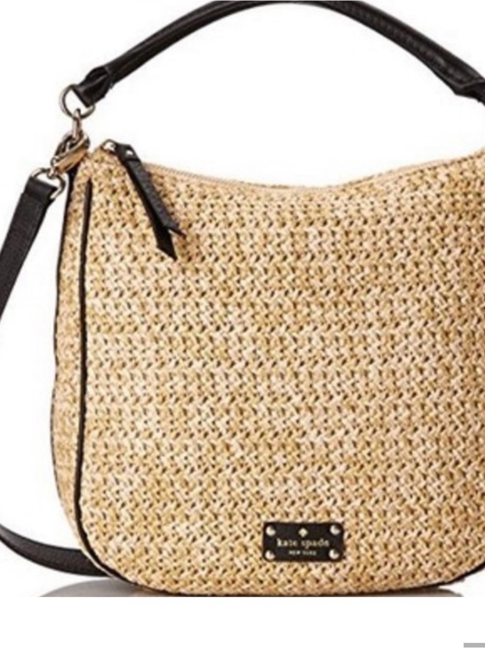 kate spade Natural Straw Shoulder Bag with Black Trim